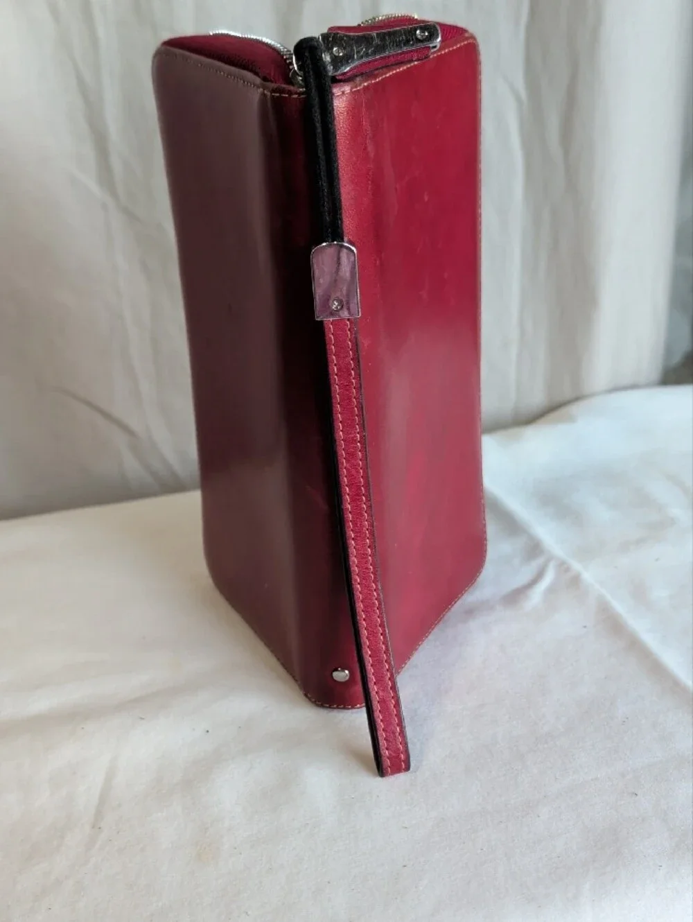 Dante Raspberry Zip-Around Leather Wristlet Wallet  Minimalist Date Night